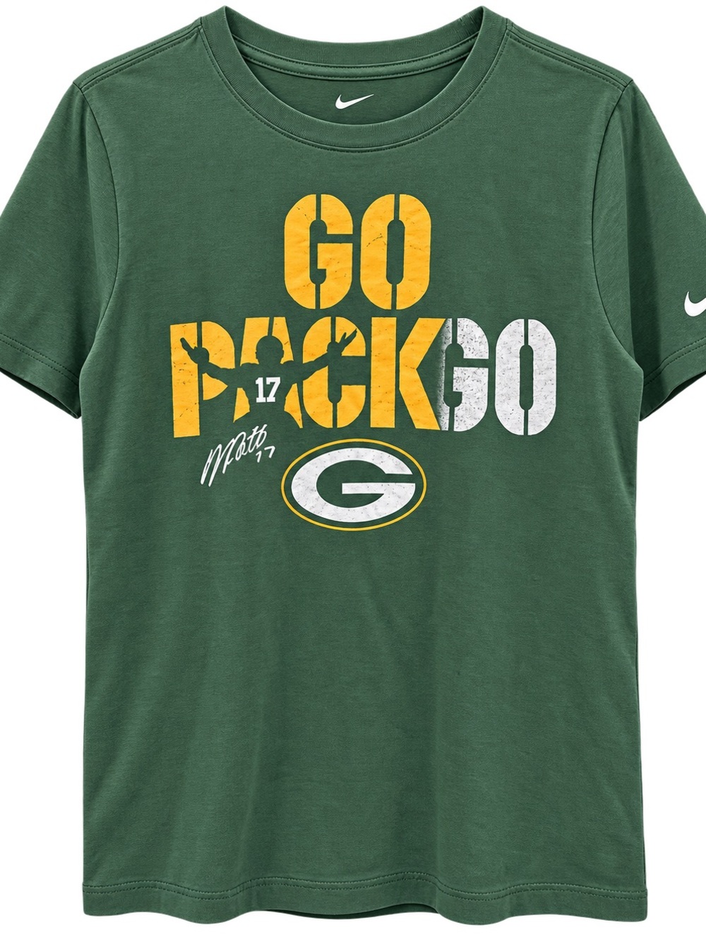 Nike Kids Green Graphic 'Go Pack Go' Tee with Yellow & White Accents